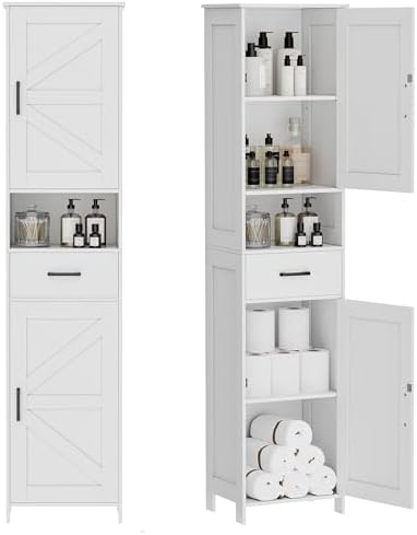 Homhedy 67" H Tall Bathroom Storage Cabinet with Barn Doors and Drawer by Homhedy