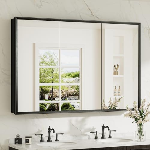 TokeShimi 48 x 32 Medicine Cabinet Recessed, Assembly Required, Lagre Medicine Cabinet Bathroom Mirror with Storage, Stepless Adjustable Shelves, Beveled Aluminum Frame, Tempered Glass by TokeShimi