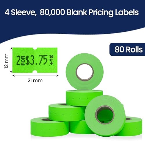 Perco 1 Line Price and Date Guns Green Labels - 32 Rolls, 4 Sleeves - Image 3