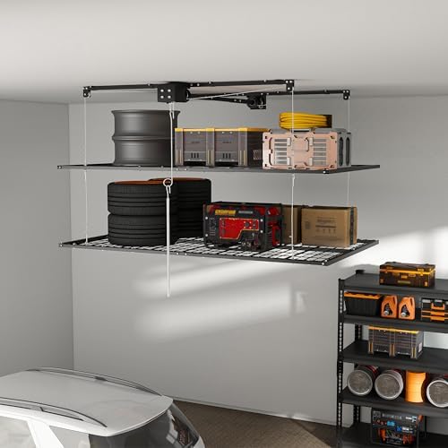 Overhead Double-Layer Garage Storage Rack, 4 8 FT, 650 lb, Black - Image 2