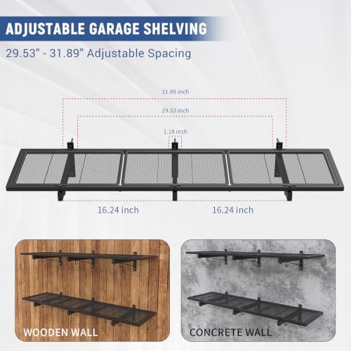 2 Pack Garage Wall Shelf, Heavy Duty Garage Shelving, 46"X 12.5" Wall Mounted Floating Shelves, Metal Hanging Storage Rack with 8 Hooks, Utility Organizer Max Load 320 LBS for Laundry Room, Workshop - Image 4