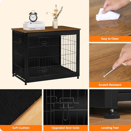 DWANTON 32.5" Dog Crate Furniture with Cushion, Wooden Kennel Table Indoor - Image 5