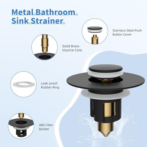 Universal Metal Bathroom Sink Stopper, Drain Strainer Hair Catcher, Black - Image 2