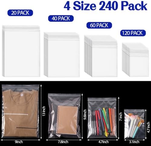 Zonon 240 Pcs Clear Reclosable Zipper Storage Bags Resealable Poly Bag, XL - Image 2