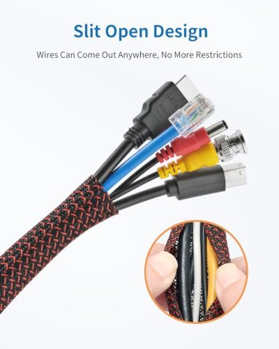 Yecaye 10ft - 1/2 inch Cord Protectors from Pets no Chew, BlackRed - Image 3
