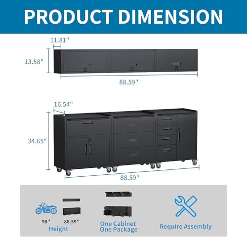 Black Garage Storage Cabinets System 6 PCS Workshop Set with Drawers Locking Heavy Duty Rolling Cart with Adjustable Shelves Garage Tool Workbench Cabinets,6pcs-1 - Image 3