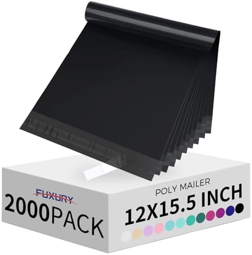 Fuxury 12x15.5" Poly Mailers 2000Pcs,Bulk Shipping Bags For Clothing,Black by Fuxury