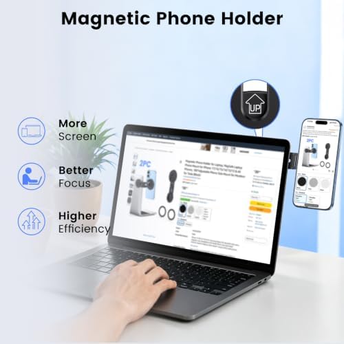 Magnetic 2PC Phone Holder for Laptop, MagSafe Laptop Phone Mount for iPhone 18/17/16/15/14/13/12 & All Phones, 180°Adjustable Phone Side Mount for Monitors for Tesla 3/Y - Image 2