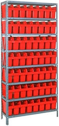Quantum Storage Systems 1275-SB809RD Solid Heavy Duty 8 Shelves 21 STORE-MAX Red Bins 75" H x 36" W x 12" D by QuantumStorageSystems