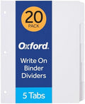 Oxford Blank Write On Binder Dividers, 1/5 Cut Tabs, 3 Hole Punch Dividers in 5 Tab Sets, 100 Dividers, 20 Sets, White (89981) by Oxford