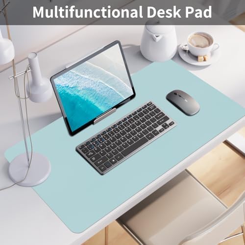 Bloss Light Blue Desk Mat, Large Mouse Pad, Leather Desk Blotter, Waterproof Desk Pad for Office Home Decor/31.5×15.7 Inch - Image 3