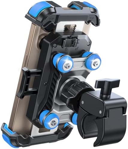 JOYROOM Motorcycle Phone Mount Holder - [Dual Vibration Dampener] 150mph Anti-Shock Phone Holder for Motorcycle [Upgrade Metal Handlebar Clamp] - Bicycle Bike Phone Holder Mount for 4.7-7" Phones,Blue by JOYROOM