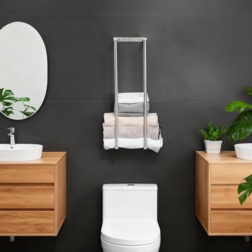 Towel Racks for Bathroom, NEWRAIN Stainless Steel Rolled Towel Storage Wall Mounted Bath Towel Holder for Folded Large Towel Washcloths, Bathroom Organizing Brushed Nickel - Image 4
