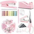 Office Supplies,Pink Desk Accessories, Stapler and Tape Dispenser Set for Women with Stapler,Tape Dispenser,Staple Remover,Staples,Clips,Scissors and Tabs,Gift for Students,Coworkers,Teacher,Business by musejoy