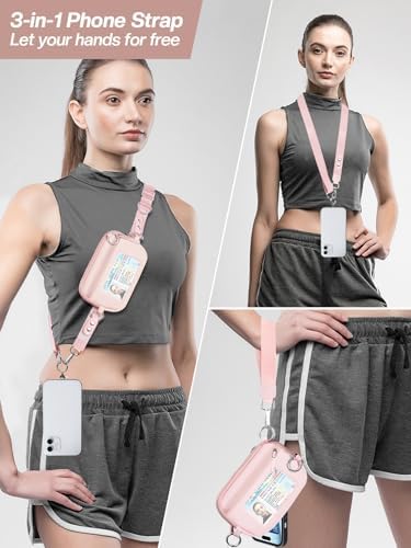 Tiostep Clip and Go Strap for Phone with Wallet Crossbody Phone Lanyard Adjustable and Detachable RFID Wristlet Wallet (Pink, Medium) - Image 2