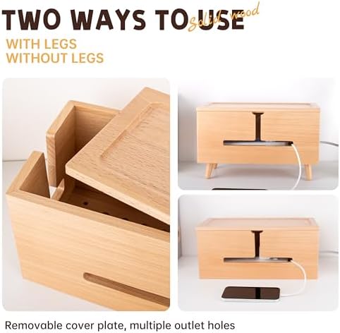 Natural Beechwood Large Cable Management Box for Power Strip & Cord Hider - Image 2