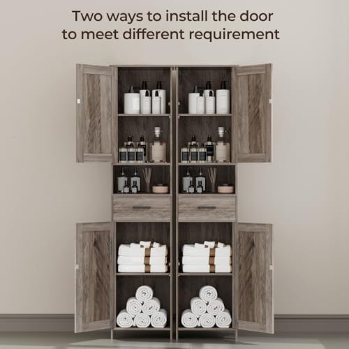 Homhedy 67" H Tall Bathroom Storage Cabinet with Barn Doors and Drawer - Image 5
