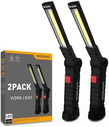 Working Light Portable, Rechargeable Work Lights with Magnetic Base Hanging Hook,360° Rotate 5 Modes,COB LED 800 Lumens Foldable Inspection Light for Car Repair, Grill and Outdoor Use(2pack) by NODINIHU