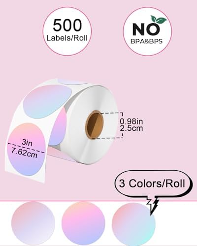 3 inch Round Thermal Labels, Thermal Printer Labels use for Barcode, Shipping, Customized, Circle Direct Thermal Stickers 500 Labels for Printer, 3 Color - Image 2