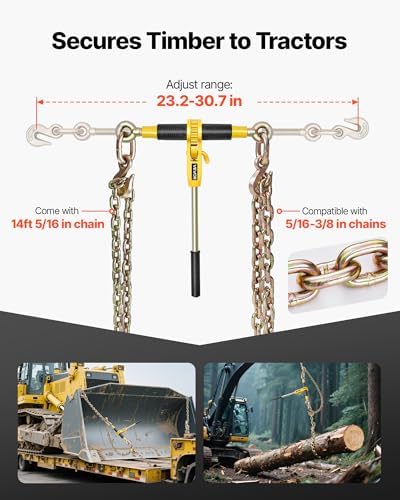 VEVOR Ratchet Chain Binder, 5/16 in x 14 ft G80 Chains, 8000 lbs Working Load of Ratchet Load Binder, Chains and Binders Set, Tie Down Hauling Chain Binders for Hauling, Towing, Logging (2 Sets) - Image 3