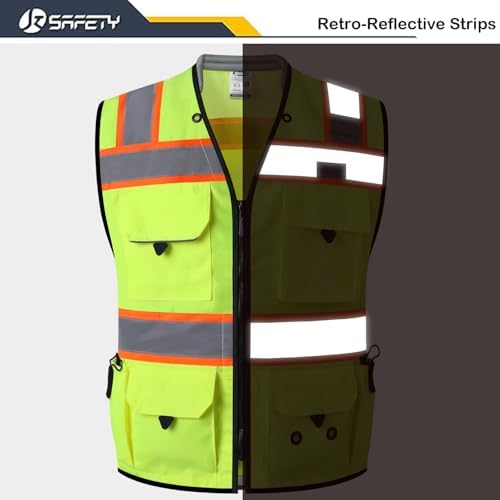 JKSafety Hi-Vis Unisex Surveyor Safety Vest Heavy Duty PPE Inner Pockets ANSI/ISEA Compliant - Image 4