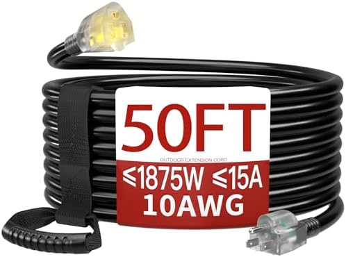 Skrizcable 50 FT 10 Gauge Extension Cord Outdoor, Black Power Cord by Skrizcable