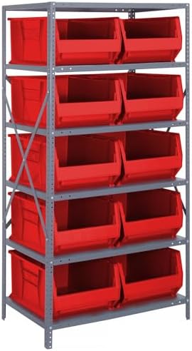 Quantum Storage Systems 2475-954RD Solid Heavy Duty 6 Shelves 10 HULK Red Bins 75" H x 36" W x 24" D by QuantumStorageSystems
