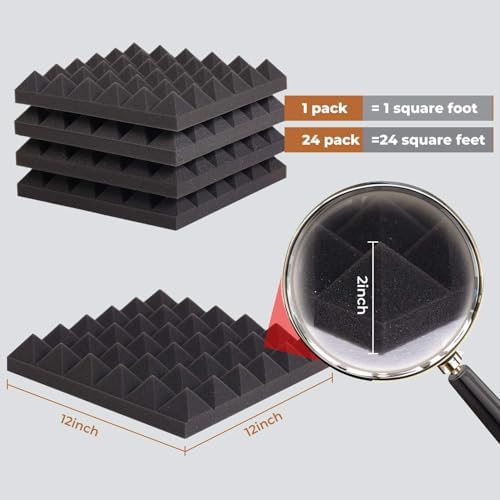 24 Pack 2” Thick Pyramid Acoustic Foam, Sound Proof Foam Panels for Walls - Image 4