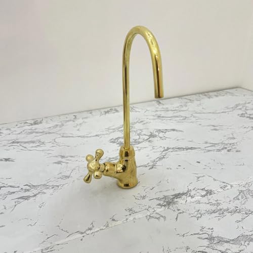 Handmade Unlacquered Brass Bar Kitchen Faucet, Cold Water Single Hole, Traditional Cross Handles - Brass Drinking Water Dispenser Faucet - Unlacquered Brass One Handle Faucet - Image 7