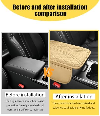Car Center Console Cover with 2 Storage Bags, Leather Armrest Pad, Beige - Image 7