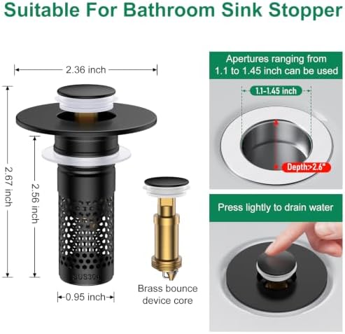 Bathroom Sink Drain Strainer,Universal Pop-Up Sink Stopper Hair Catcher - Image 2
