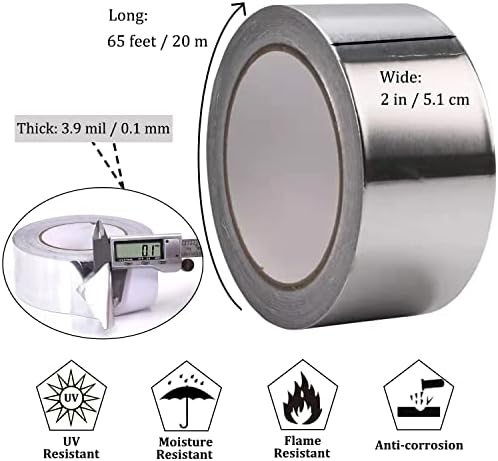 Aluminum Foil Duct Tape Heavy Duty Waterproof, Premium Silver Metal HVAC Heat Tapes (2"*65Feet,3.9mil), High Temperature, Dryer Vent Insulation Tape for Ductwork, Ducting, Sealing, Patching, Furnace - Image 2