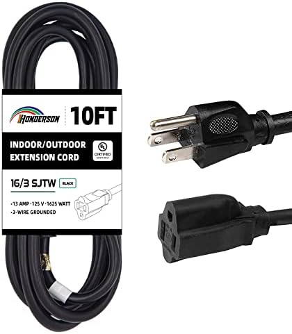 10 Ft Black Outdoor Extension Cord, 16 Gauge Heavy Duty Power Cord by HONDERSON