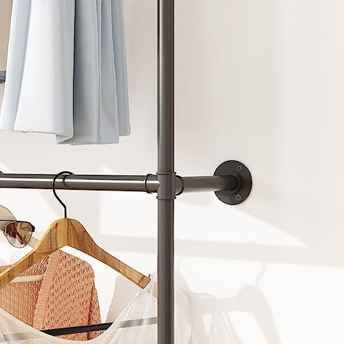 ORSENIGO Industrial Pipe Clothing Rack, Heavy Duty Metal Clothes Rack with Double Rods for Hanging Clothes, Wall Mount Space-Saving Garment Display Rack - Image 5
