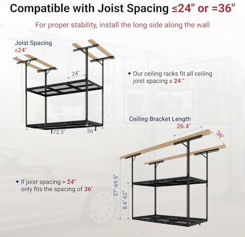 FLEXIMOUNTS 3x6 2-Tier Overhead Ceiling Garage Storage Rack, Black - Image 2