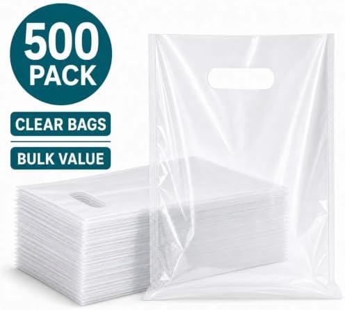 Small Clear Plastic Shopping with Handle Bag Small Business Store Retail - Image 5