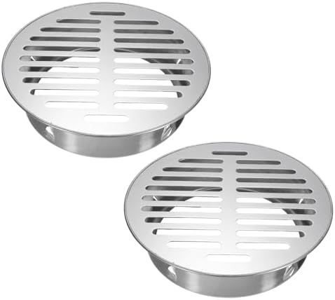 PATIKIL Floor Drain Cover 7" x 6" (160 Flat Mouth), 2 Pcs 304 Stainless Steel Round Anti Blocking Snap-in Drain Strainers for Outdoor Bathroom Kitchen Washroom Landscaped, Silver by PATIKIL