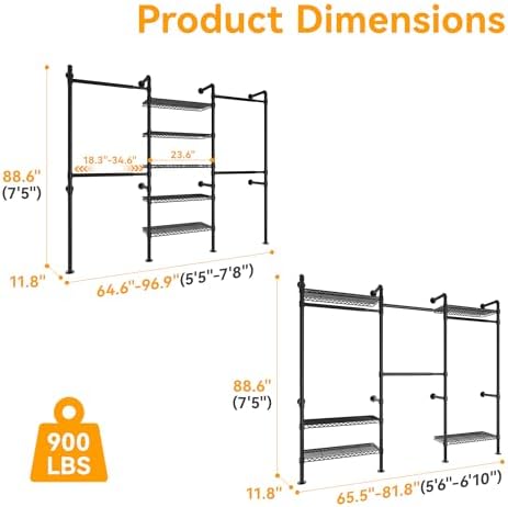 Higeego W3 Wall Mounted Clothes Rack, Industrial Pipe Clothing Rack, Black - Image 5
