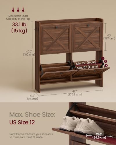 VASAGLE Narrow Shoe Storage Cabinet Organizer with 4 Flip Drawers - Image 2