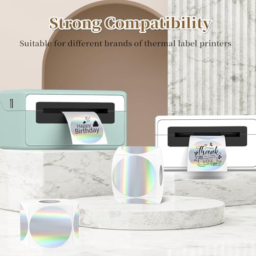 2 Inch Holographic Thermal Labels,Laser Round Thermal Printer Labels,Printable Round Thermal Printer Labels Self-Adhesive Direct Thermal Label(300pcs Laser) - Image 4