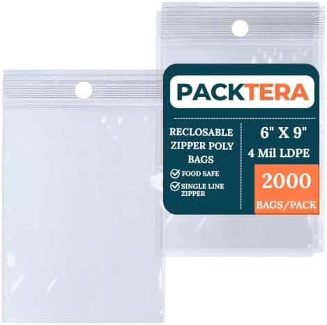 6" X 9" Reclosable Zipper Plastic Poly Bags With Hang Hole 4 Mil LDPE (Pack of 2000) Clear Sealable With Resealable Lock Zip Storage Bags for Food Jewelry Crafts Packaging by Unknown