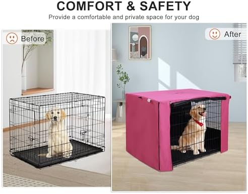 HiCaptain 48-Inch Dog Crate Cover with Mesh, Waterproof Kennel Cover, Pink - Image 5