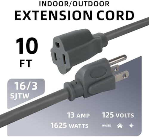 EP 10 FT Outdoor Extension Cord, 16/3 SJTW Heavy Duty Grey, ETL Listed - Image 2