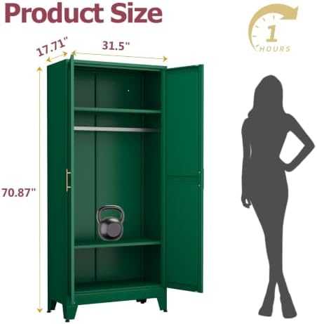 GAIOUS Metal Wardrobe Cabinet with Hanging Rod, Clothing Storage Cabinets - Image 2