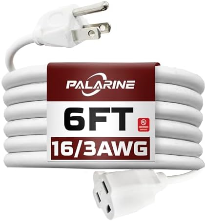 6 Ft White Outdoor Extension Cord, 16 Gauge Heavy Duty by PALARINE