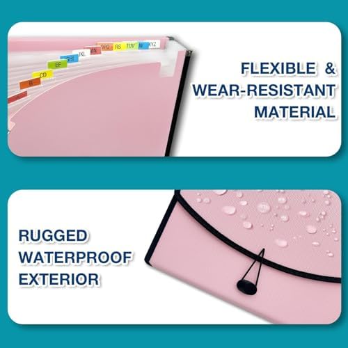 H4D 13-Pocket Accordion File Organizer, Expanding File Folder, Light Pink - Image 7