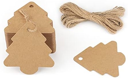 Christmas Tree Gift Tags,Gift Wrap Tags,100 Pcs Kraft Paper Gift Tag with String,Blank Craft Gift Tag with Natural Jute Twine String by KINGLAKE