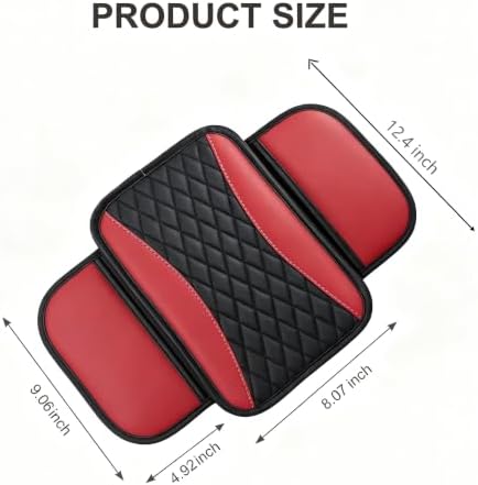 Center Console Cover, PU Leather Car Armrest Cushion with Side Storage Pockets, Universal Armrest Protector Organizer for SUV Truck Sedan (Red) - Image 2