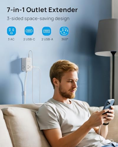 TROND Electrical Outlet Extender 360° Rotating Plug with 20W USB C, 6ft - Image 6