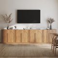 BELLEZE Bijou Set of 4 Wall-to-Wall Sideboard Buffet Cabinets (126" Wide) - Grand Storage System w/8 Arched Doors - Massive Entertainment Center & Display Console for Living Room, Camel by BELLEZE